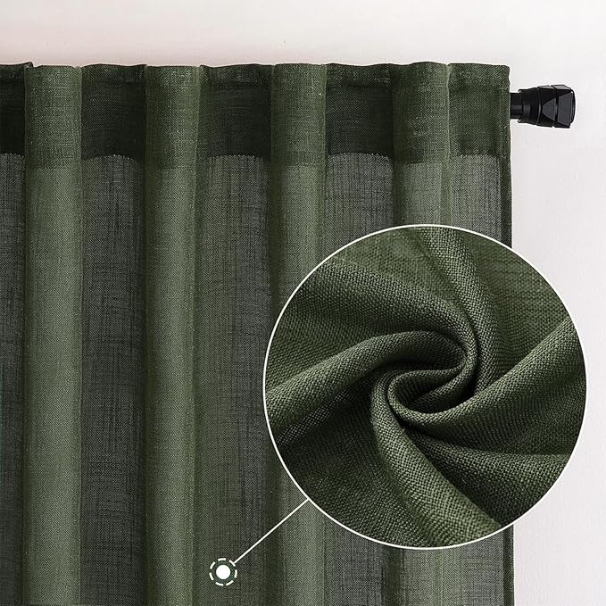 MIULEE Olive Green Linen Curtains 52x100 Inch Length 2 Panels - Image 2