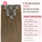 GOO GOO Clip in Hair Extensions Real Human Hair, Remy Human Hair Extensions Clip ins for Women, Natural Human Hair, 18inch 150g 9Pcs, 5 Light Ash Brown