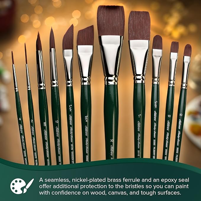 Silver Brush Limited RS-2551S Ruby Satin Short Handle Angle Brushes with Stiff & Flexible Synthetic Bristles, 5pc Professional Painting Set for Oil and Acrylic, Size 1/4, 3/8, 1/2, 5/8, and 3/4 Inch