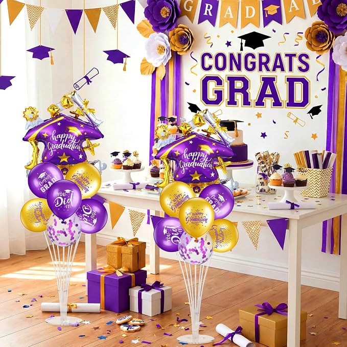 Jenaai Purple and Gold 27 Pcs 2026 Graduation Balloon Centerpiece - Image 7