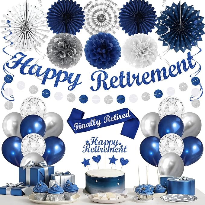 Vlipoeasn Blue Silver Retirement Decorations by Vlipoeasn