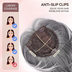 LEEONS Hair Toppers for Women Bob Toppers Hair Pieces for Women with Thinning Hair 360° 3D Cover Short Bob Wig Topper with Clip in Bangs Hair Pieces (Grey Mixed)