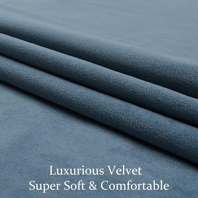 BULBUL Velvet Dusty Blue Blackout Curtains 90 inch Long - Image 5