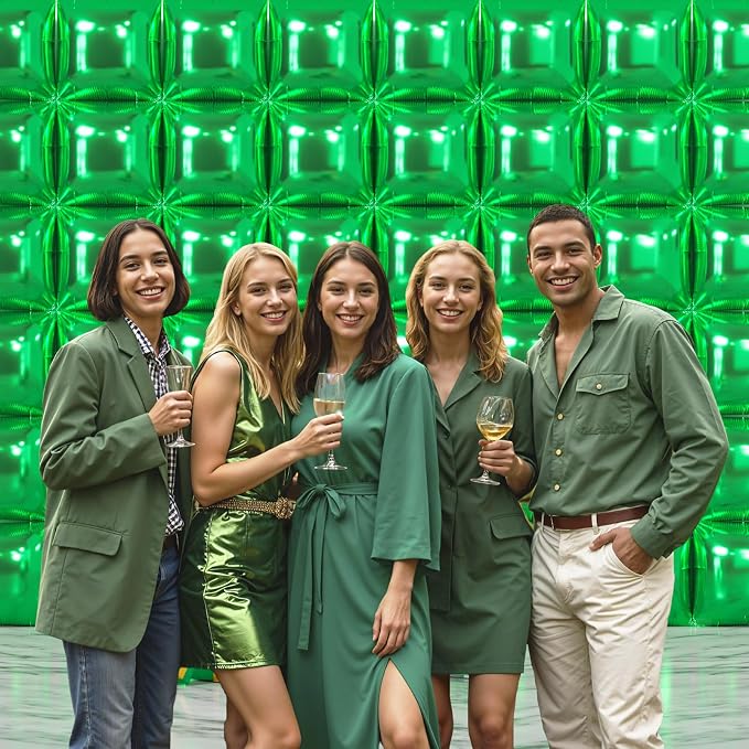 NISOCY 48PCS Metallic Green Square Foil Balloons Wall Backdrop | Double Sided - Image 6