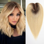 HAIRCUBE Hair Toppers 100% Real Human Hair,Ombre Light Blonde, 5.5"*5"MONO Large Base, 56g Hand-moven Real Human HairToppers for Women with ThinningHair