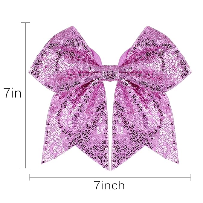 Large Glitter Cheer Bows Clips, Jumbo Big 7 Inch Cheerleading Sequin Hair Bow Hair Accessories for Teens Girls Football Sports Cheerleader Outfit Uniform (Light Purple)