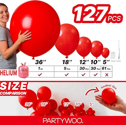 PartyWoo Red Balloons 127pcs Different Sizes of 36 18 12 10 5 Inch | Balloons - Image 6