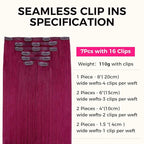 Lashey Seamless Clip in Hair Extensions Human Hair 110g 7pcs Burgundy #99j Straight 18 Inch Hair Extensions Clip ins with Soft Invisible PU Weft for Women