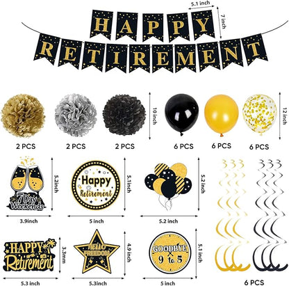Retirement Party Decorations for Men Women Black Gold Happy Retirement Banner - Image 2