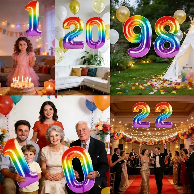 40 Inch Number 98 Balloons for 98th Birthday Party Decorations, 0-100 Rainbow - Image 7