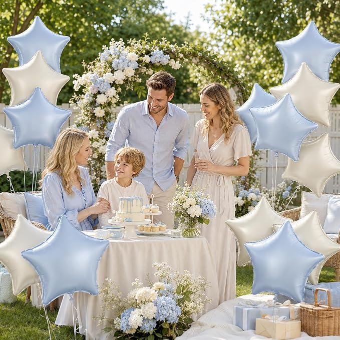 Dusty Blue Star Balloons, 18 Inches Star Foil Balloons - Image 4