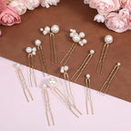 24 Pieces Pearl Crystal Bridal Hair Pins Handmade Pearl Bridal Hair Accessories Pearls Wedding Hair-Pins for Brides Women Girls
