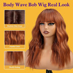 Orange Wig with Bangs,Ginger Wavy Wigs for Women,Copper Shoulder Length Curly Synthetic Hair Wig for Party Daily Use 18In…