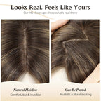 MONO TOP Hair Toppers for Women Human Hair 12 Inch 7"×8" Big Base Partial wig Cover Thinning Hair or Loss No Bangs Top Hair Pieces Natural Wiglets (Brown with Blonde Highlights)