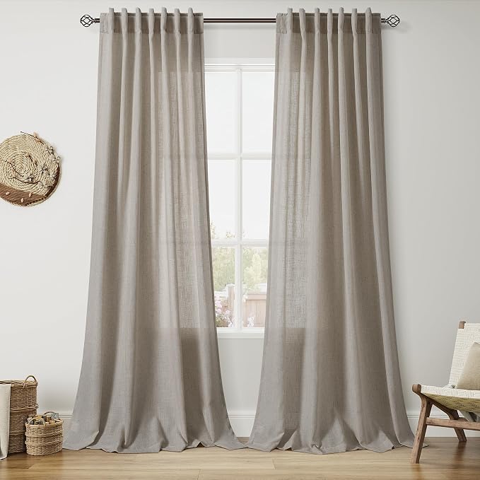Grey Beige Linen Curtains 96 Inches Long by Nanspring