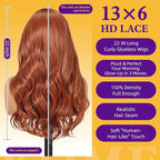 Auburn Synthetic Lace Front Wig,13×6 Curly Ginger Glueless Wigs for Women Daily Use 22IN（#TT33/130B）