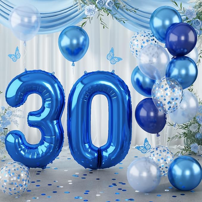 Number 30 Balloon Pastel Blue for Kids, XXL 30th Birthday Decor Foil Balloon by Lingqiang