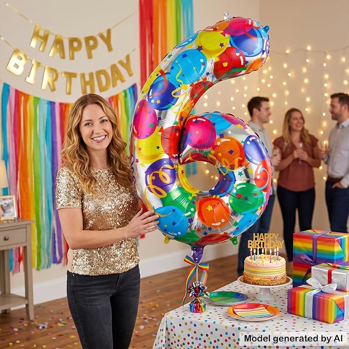 40 Inch Number 6 Balloon, Colorful Foil Mylar Balloons - Image 3