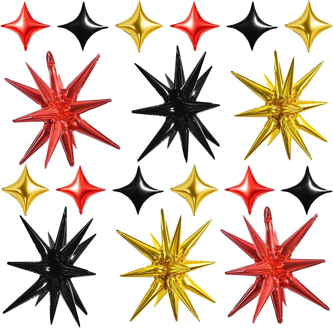 TONIFUL 22Inch 18Pcs Black Gold Red Explosion Star Mylar Balloons and 10Inch by TONIFUL