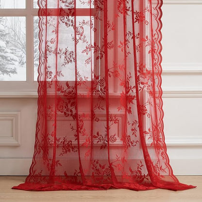 Red Lace Curtains 84 Inches Long 2 Panels - Image 5