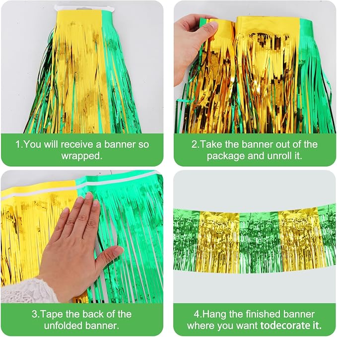 BEISHIDA Green Gold Fringe Garland Banner 30ft Wall Tinsel Foil Streamers | - Image 3