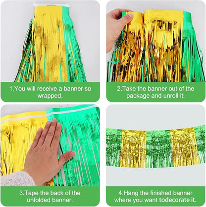 BEISHIDA Green Gold Fringe Garland Banner 30ft Wall Tinsel Foil Streamers | - Image 3