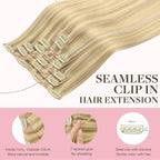 GOO GOO Clip in Hair Extensions Real Human Hair, Remy Human Hair Extensions Clip ins for Women, Natural Human Hair, 16inch 110g 7Pcs, 18D/22F Dirty Blonde Highlights