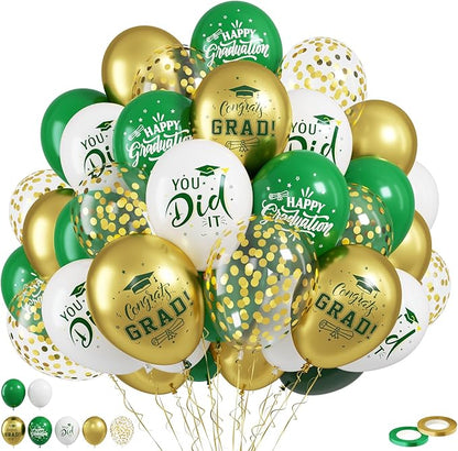 FunHot Green Gold Graduation Balloons, 12 Inch Green Gold White Confetti Grad by FunHot