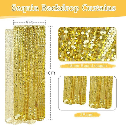 Gold Payette Sequin Backdrop, 4x10 Feet, 2 Panel Shimmer Large Sequin Backdrop - Image 3