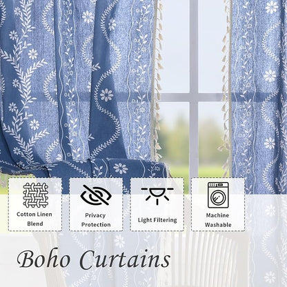 Schweek Navy Blue Boho Curtains 84 Inches Length 2 Panels - Image 4