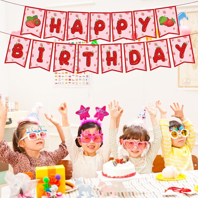 Strawberry Happy Birthday Banner Strawberry Birthday Party Decorations Baby - Image 5