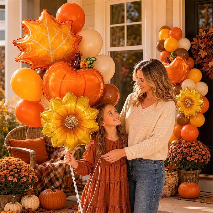 Fall Foil Balloons, Sunflower Pumpkin Maple Leaf Balloon - Image 4