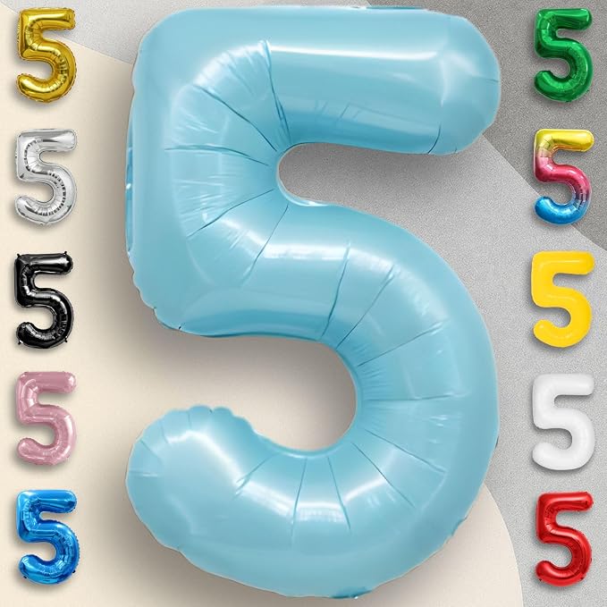 Candy Blue Number Balloon 5 Mylar Foil Balloons 32 inch - Image 2