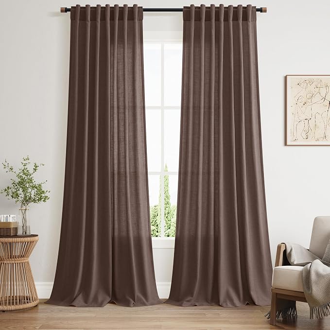Cappuccino Curtains 108 Inches Long, Back Tab Linen Blend Light Filtering Semi by Nanspring