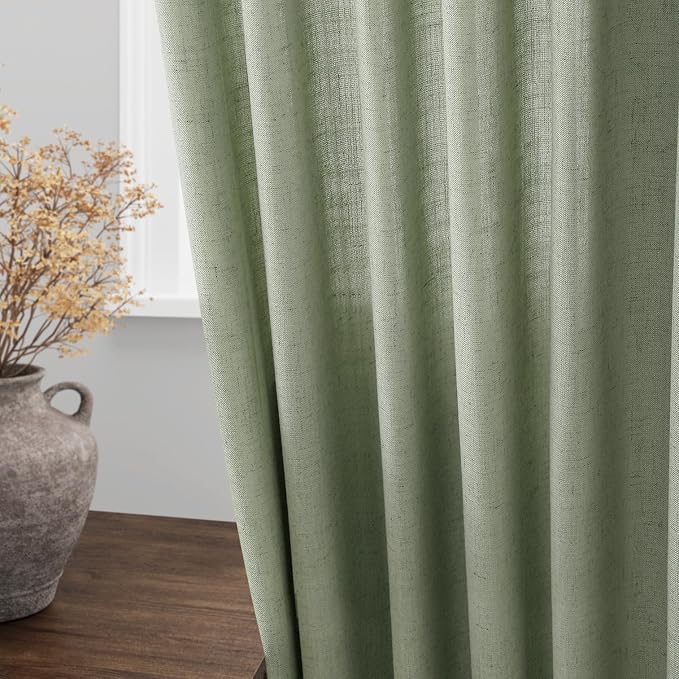 Light Sage Linen Curtains for Living Room 63 Inches Long 2 Panel Set Light - Image 4