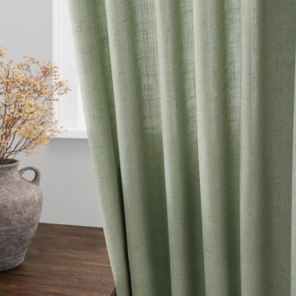 Sheer Light Sage Linen Curtains 102 Inches Long Rod Pocket Back Tab Drapes 2 - Image 4