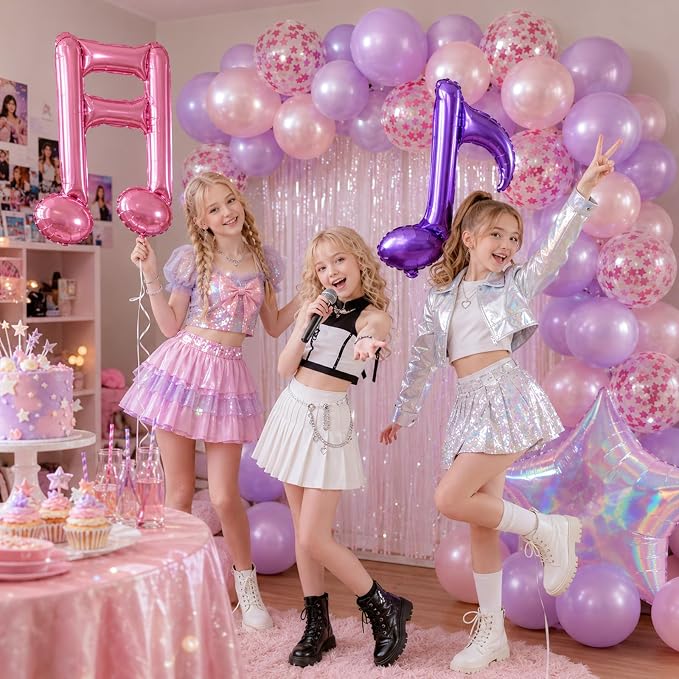 Pink Purple Music Note Iridescent Star Balloons - Image 4