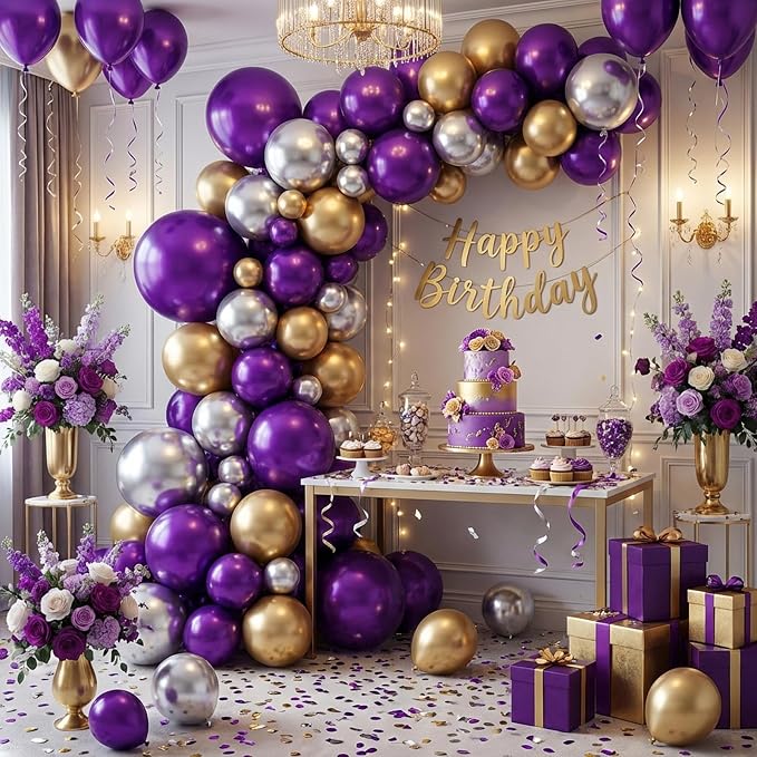 APLANET 150pcs Dark Purple Balloons Different Sizes of 18 12 10 5 Inch Royal - Image 6