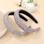 2PCS Rhinestone Wide Headbands for Women Sparkle Padded Headband Fashion Glitter Hairbands Comfort High Elastic Head Band Bling Hair Accessories for Womens Girls Hair