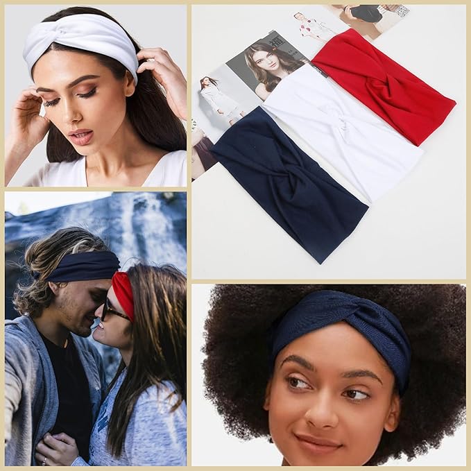 Tobeffect Turban Headbands for Women 8 Pack Non Slip Headband Boho Twisted Wide Head Band Womens Cloth Fabric Hair Wraps Accessories Black White Headbands