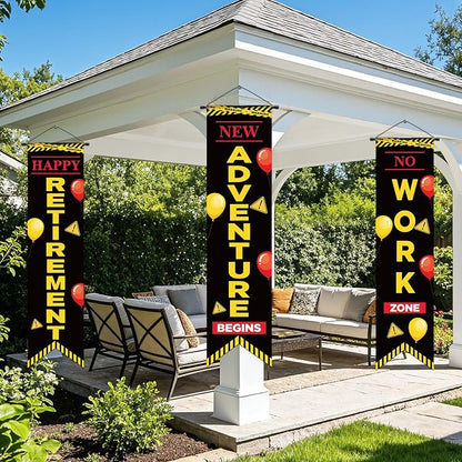 3Pcs Retirement Porch Sign Door Hanging Banner Black Yellow Warning Happy - Image 6