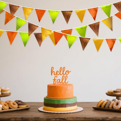 Fall Party Decorations Orange Green Gold Brown Metallic Fabric Triangle Pennant - Image 5