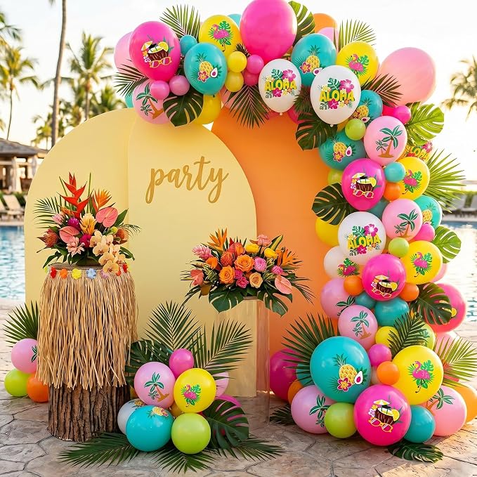 FunHot Tropical Balloons, 12 Inch Colorful Aloha Hawaiian Helium Latex Balloons - Image 6