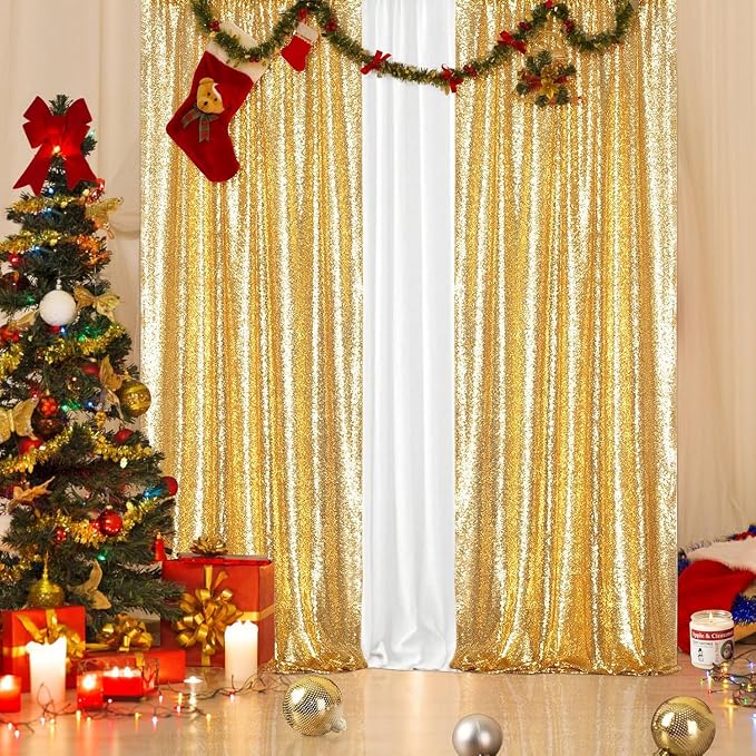 PartyDelight Gold Sequin Backdrop Curtains 2x8ft 4 Panels | Sparkly 3mm sequins - Image 6