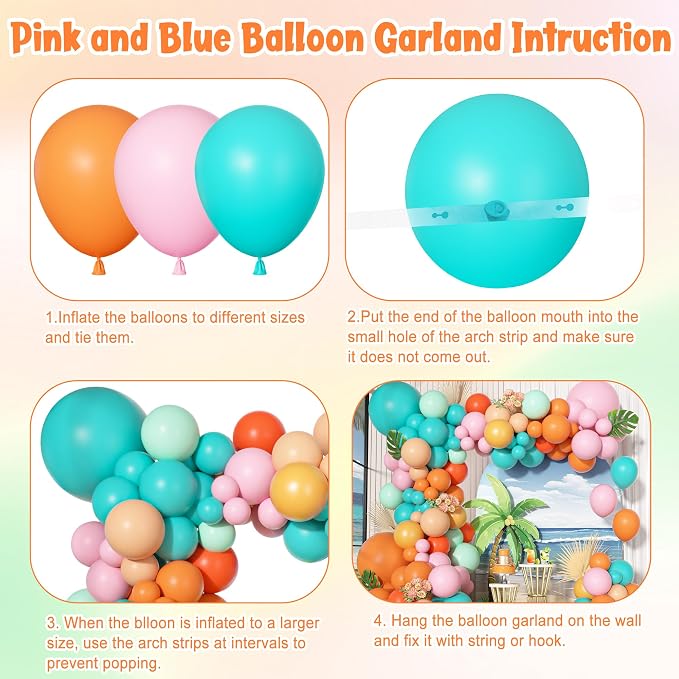 170Pcs Summer Tropical Luau Hawaiian Balloon Garland Arch Kit | Orange Pink - Image 3