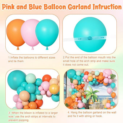 170Pcs Summer Tropical Luau Hawaiian Balloon Garland Arch Kit | Orange Pink - Image 3