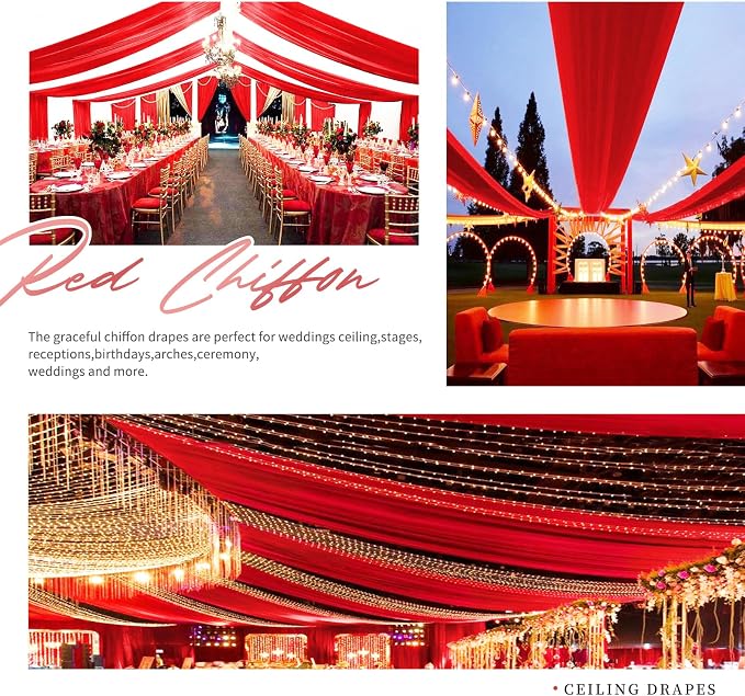 4 Panels Red Ceiling Drapes for Wedding Ceiling Drapes 5ftx30ft Wedding Arch - Image 6