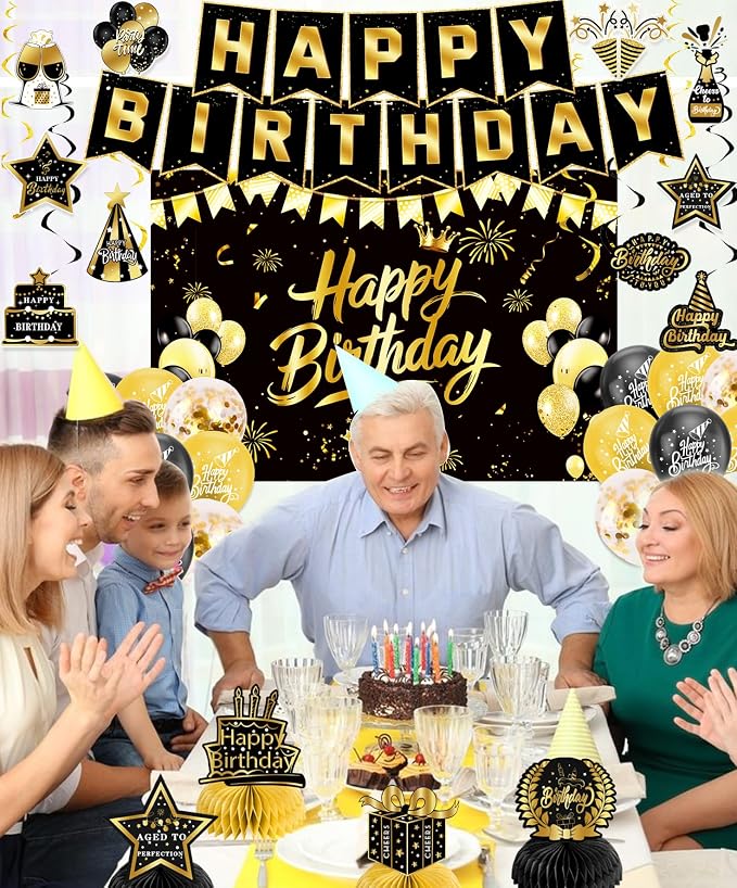 Black Gold Birthday Decorations - Image 3