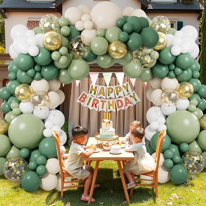 CboDeco Sage Green Balloon Garland Arch Kit, Sage Green Olive White Gold - Image 3