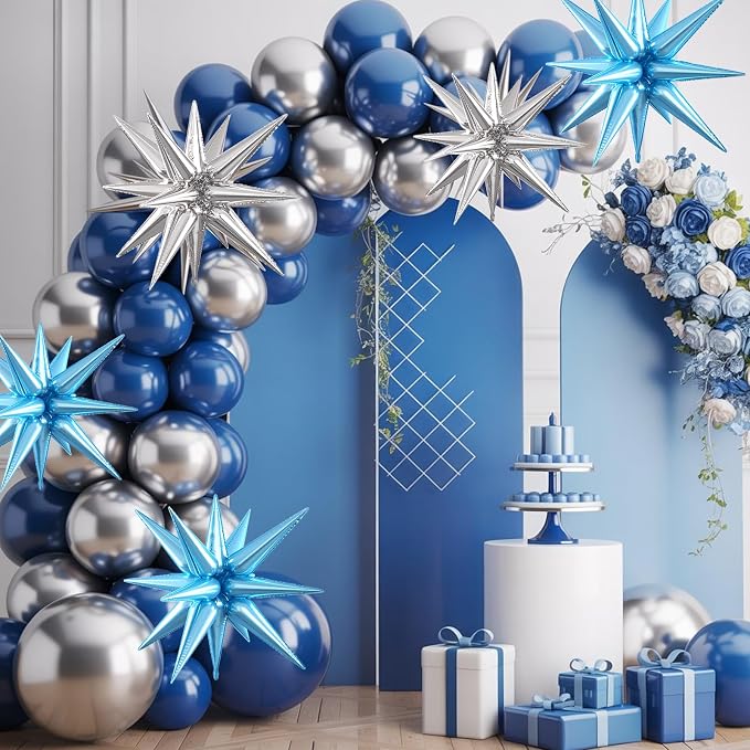 Blue Silver Star Balloons, 22/27 Inch Light Blue and Silver Foil Star Balloons - Image 5